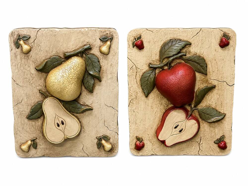 Home Interiors Vintage 3D Fruit Wall Plaques Apple and Pear Set